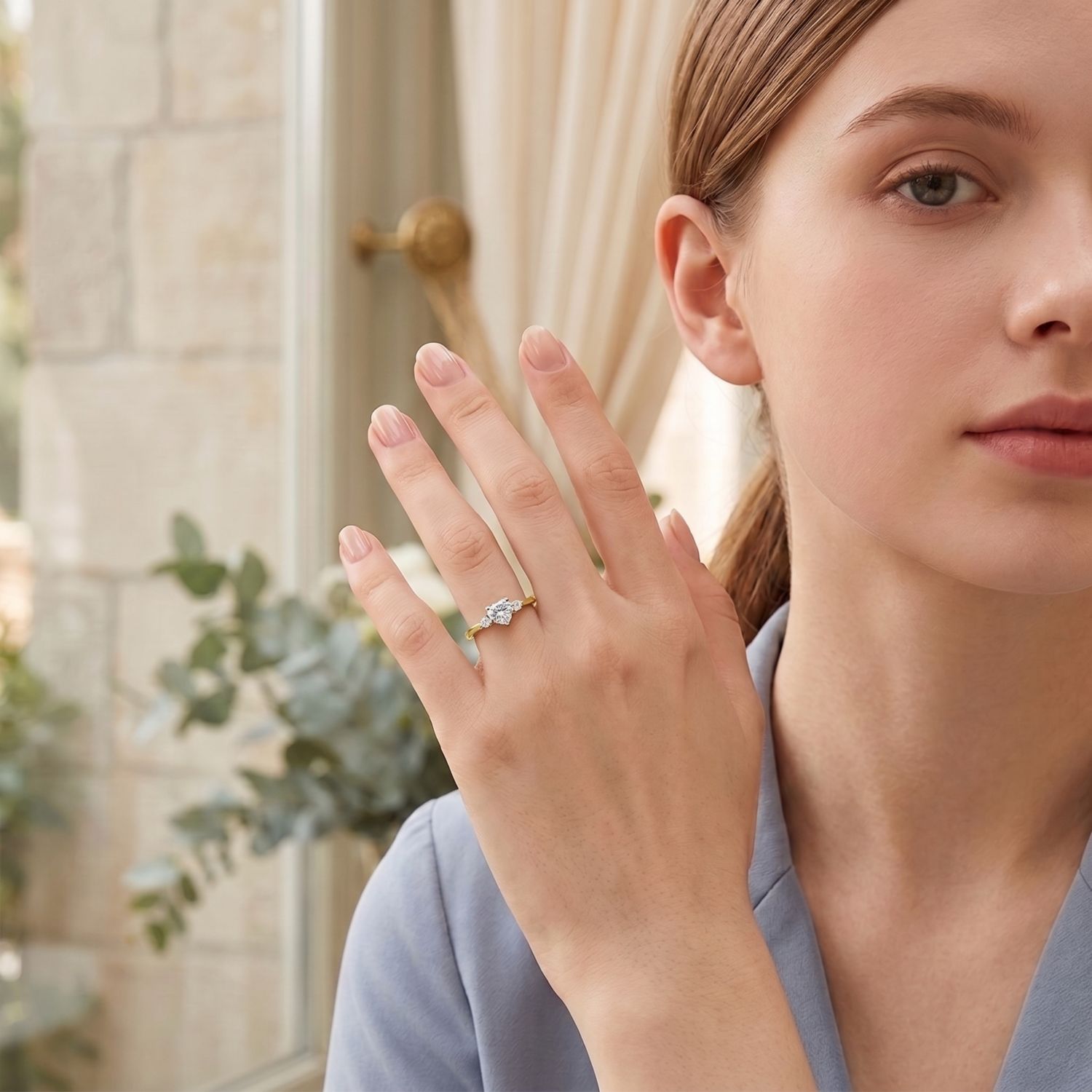 Dainty Sterling Silver CZ Three-Stone "I Love You" Slim Band Ring