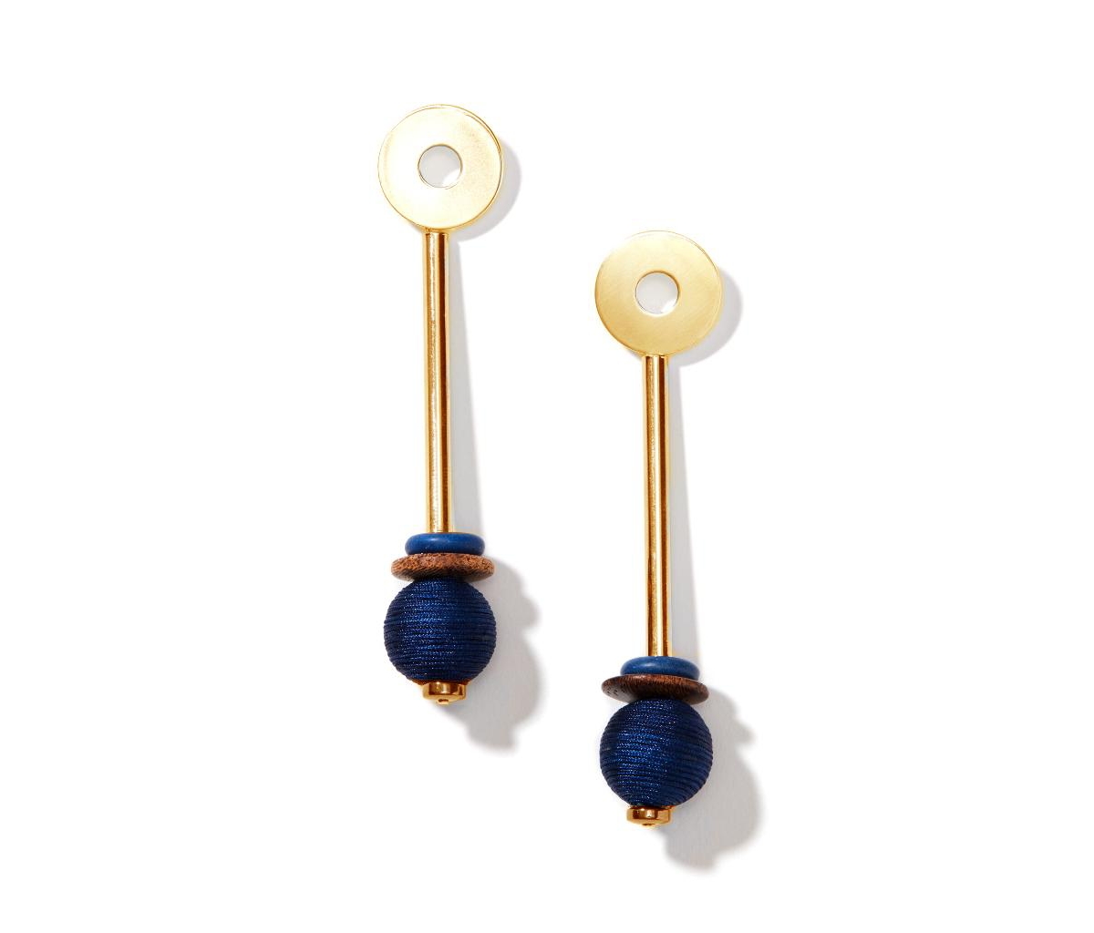 Navy Gemstone Drop Earrings - Gold Plated