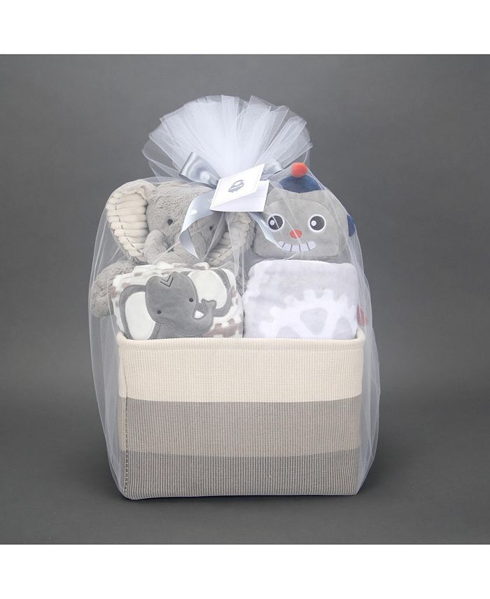 Lambs Ivy Gray 5 Piece Baby Gift Basket for Baby Shower Newborn