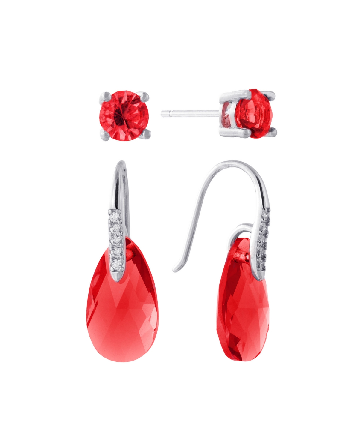 Giani Bernini Gianni Bernini 2-pair Crystal Teardrop Stud Earrings Set (1.34 Ct. T.w.) In Sterling Silver In Red