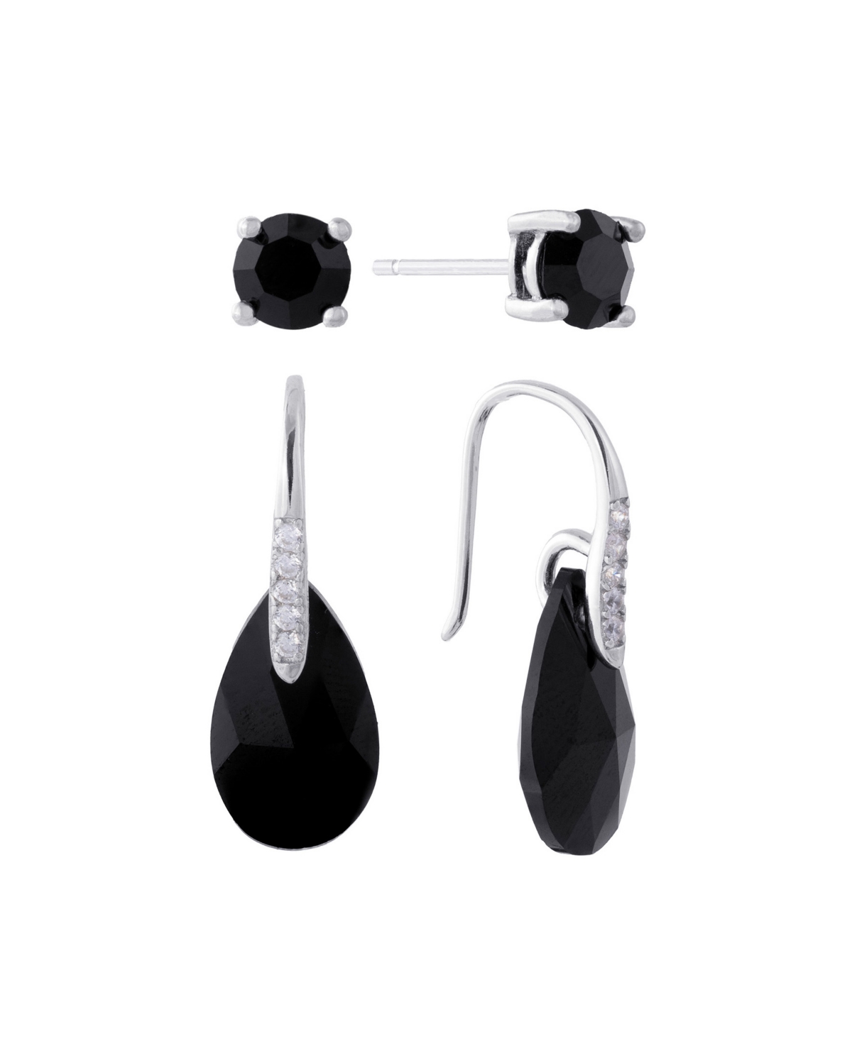 Shop Giani Bernini Gianni Bernini 2-pair Crystal Teardrop Stud Earrings Set (1.34 Ct. T.w.) In Sterling Silver In Black