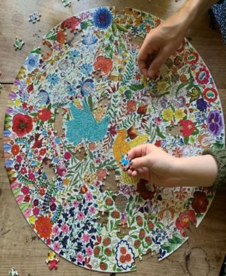Piece and Love Blue Bird Yellow Bird Adult Round Jigsaw Puzzle