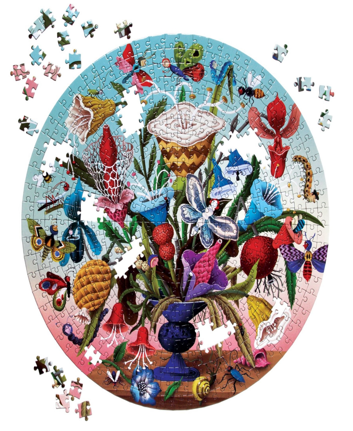 Shop Eeboo Piece And Love Crazy Bug Bouquet 500 Piece Round Jigsaw Puzzle Set In Multi