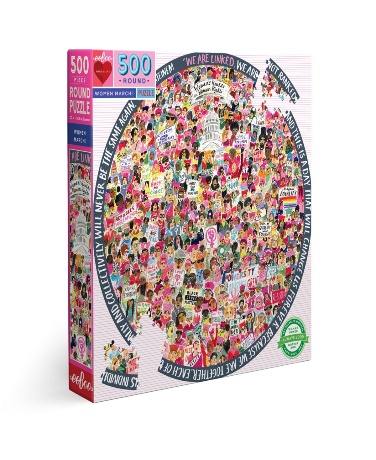 Eeboo Piece And Love Women March 500 Piece Round Circle Jigsaw Puzzle Set In Multi