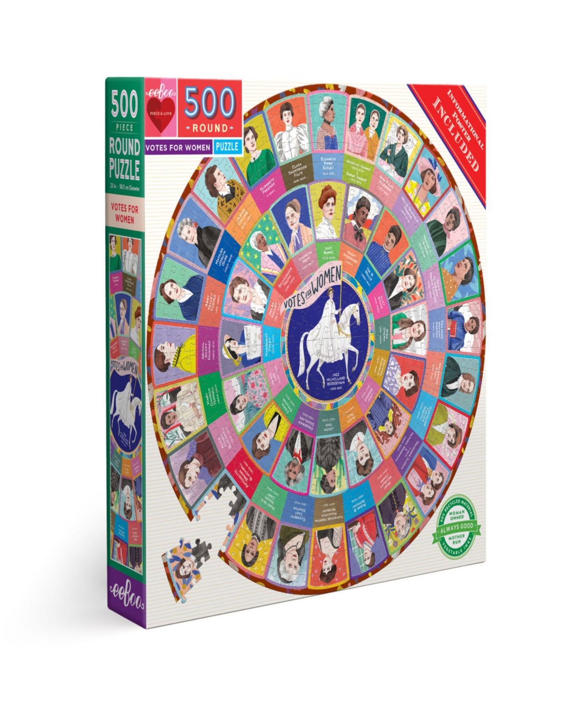 Eeboo Piece Love Votes For Women 500 Piece Round Circle Jigsaw Puzzle Set In Multi