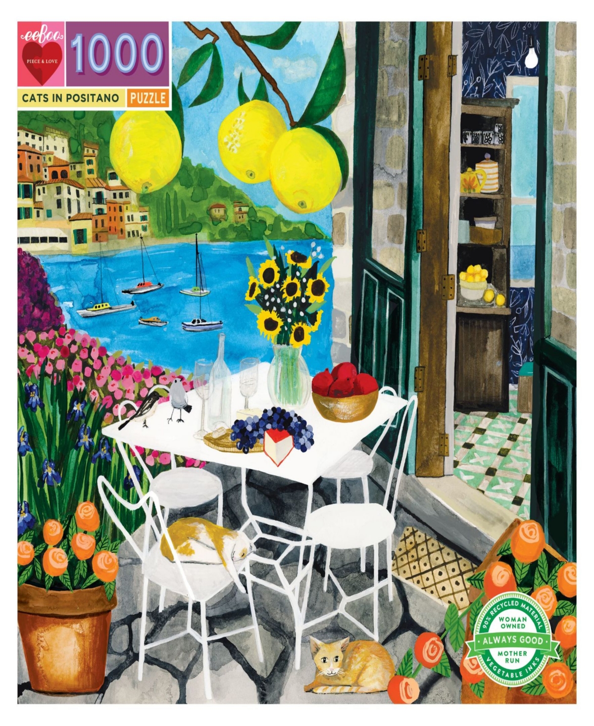 Shop Eeboo Piece Love  Piece And Love Cats In Positano 1000 Piece Square Adult Jigsaw Puzzle In Multi