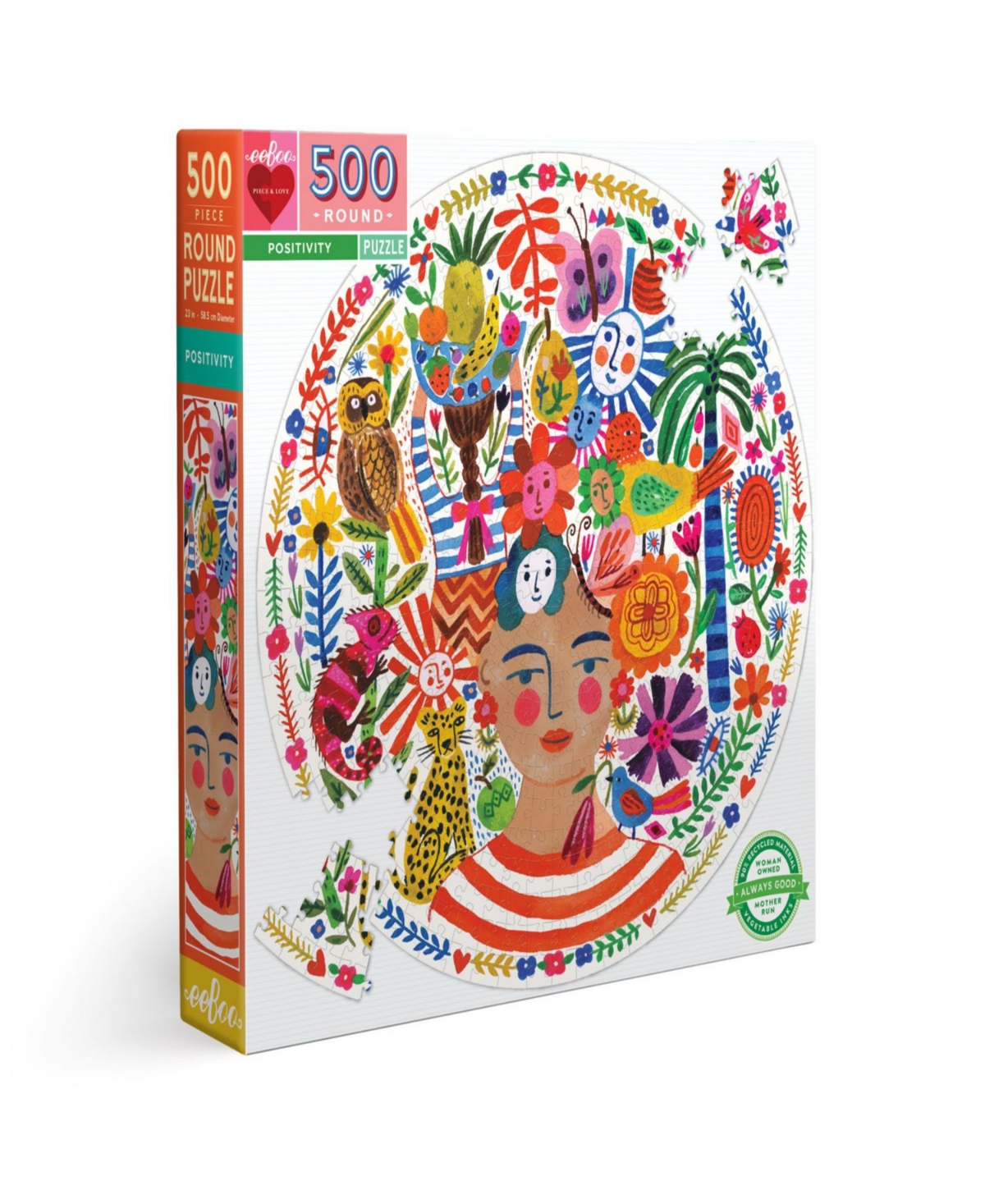 Eeboo Piece And Love Positivity 500 Piece Round Circle Jigsaw Puzzle In Multi