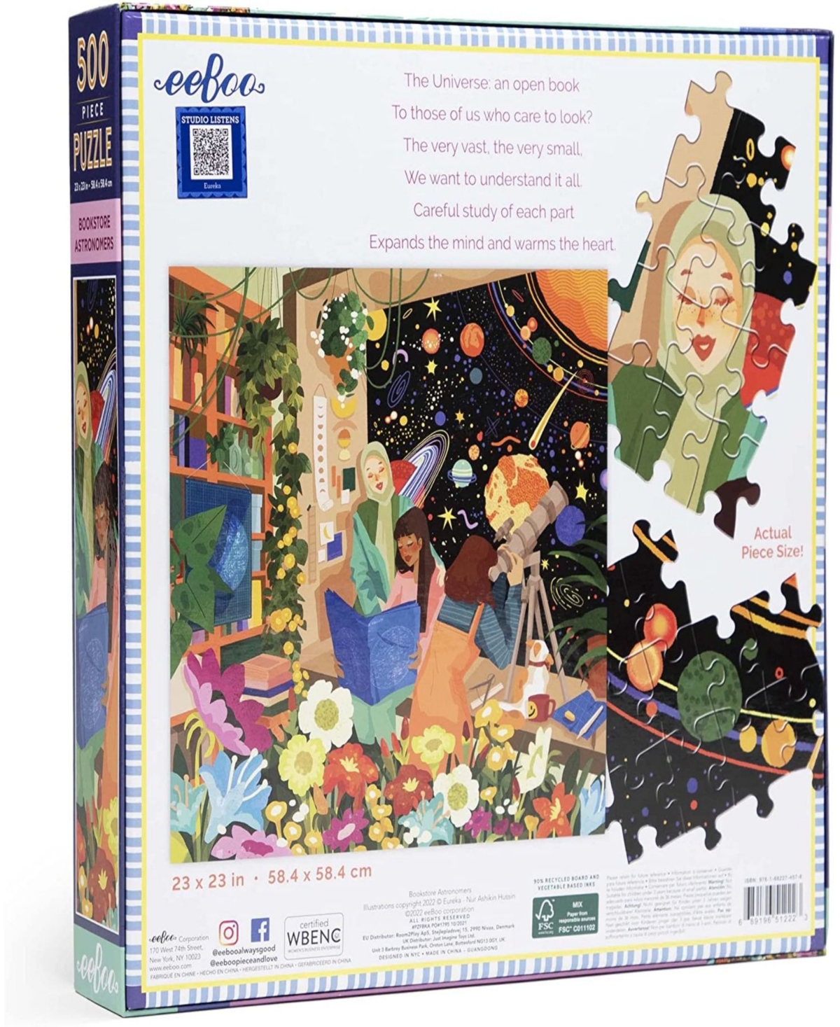 Shop Eeboo Piece And Love Bookstore Astronomers 500 Piece Adult Square Jigsaw Puzzle In Multi