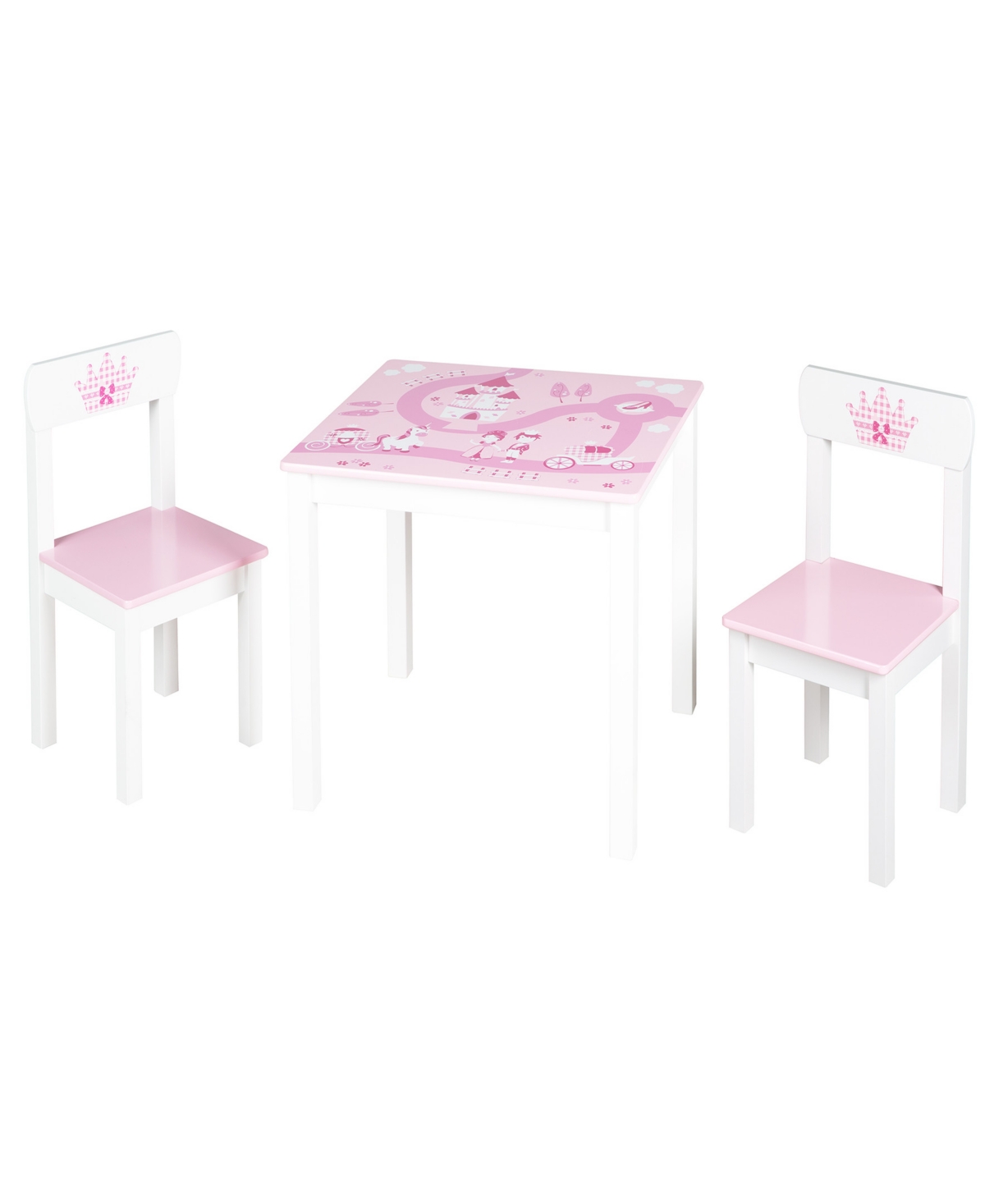 Roba-kids Kids' Table Krone Wood Children's Princess Castle Unicorn Design Seating Group Chair 3 Piece Set In Multi
