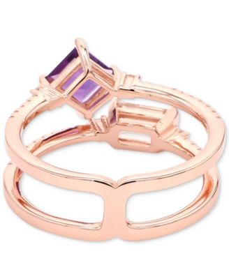Amethyst (1/2 ct. t.w.), Morganite (1/2 ct. t.w.) & White Topaz (1/4 ct. t.w.) Double Row Ring in Gold-Plated Sterling Silver (Also in Garnet/Morganite & Garnet/Citrine)