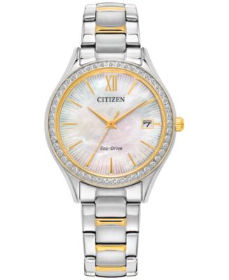 Citizen Eco-Drive Women's Crystal Two-Tone Stainless Steel Bracelet Watch  34mm - Macy's