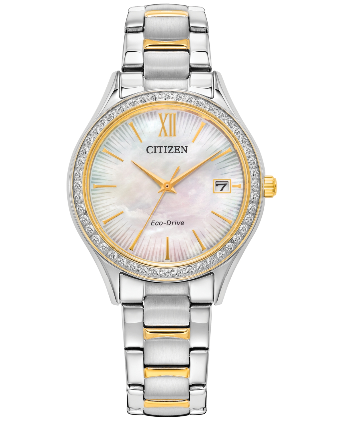 Citizen Eco-drive Women's Crystal Two-tone Stainless Steel Bracelet Watch 34mm In Mother Of Pearl