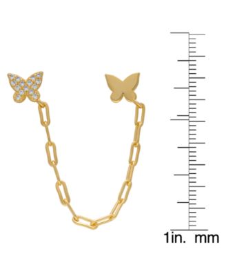 Cubic Zirconia Double Butterfly Chain Dangling Earrings