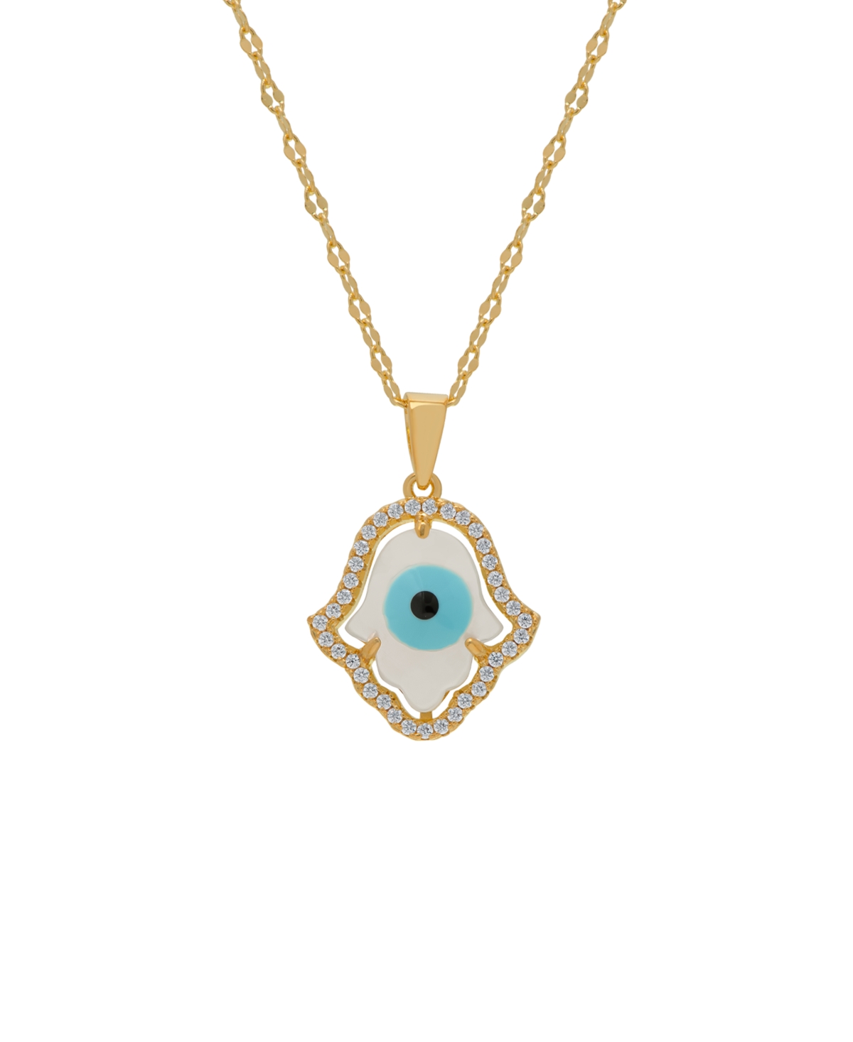 Macy's Mother Of Pearl And Cubic Zirconia Hamsa Hand Pendant In Gold
