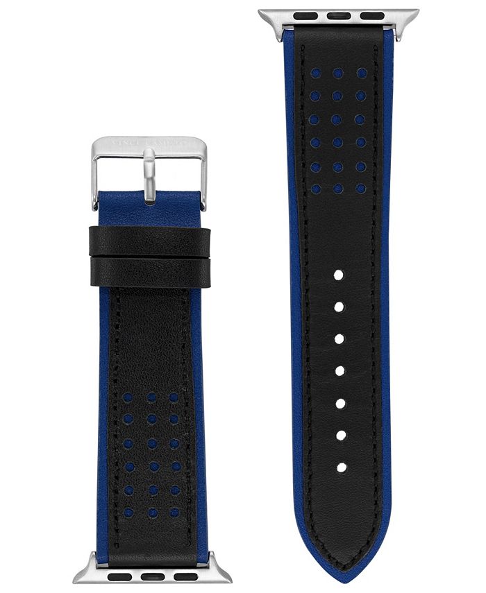 Vince Camuto Men's Black and Blue Premium Leather Band with Perforated ...