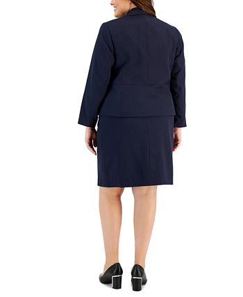 Le Suit Plus Size Tonal-Check-Print 3-Button Skirt Suit & Reviews ...