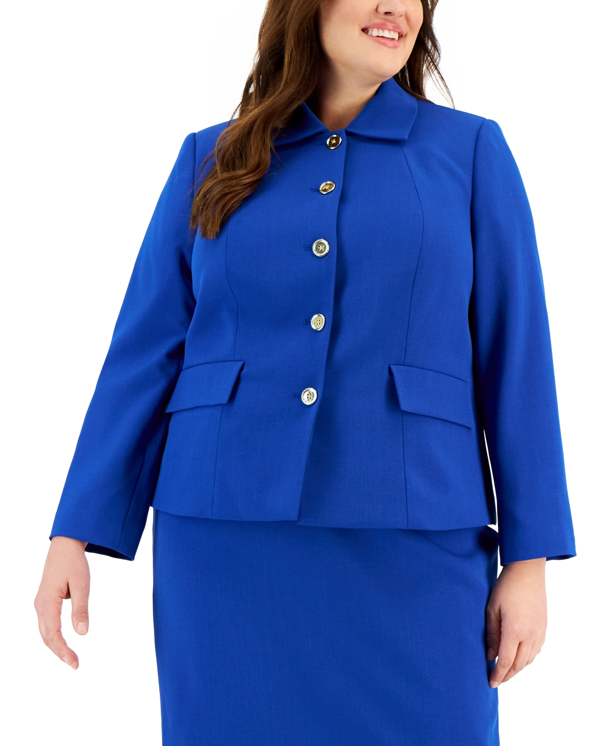 Le Suit Plus Size Crepe Wing-collar Jacket & Slim Skirt Suit In Brick