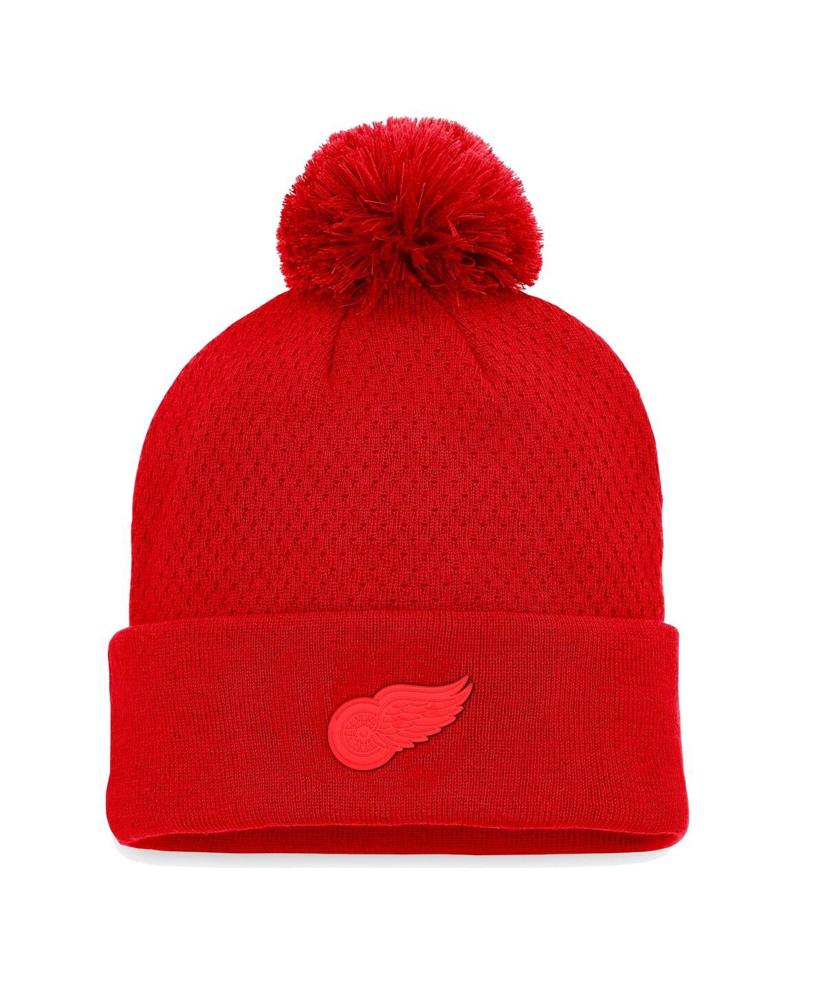 Women's Fanatics Red Detroit Red Wings Authentic Pro Road Cuffed Knit Hat with Pom - Red