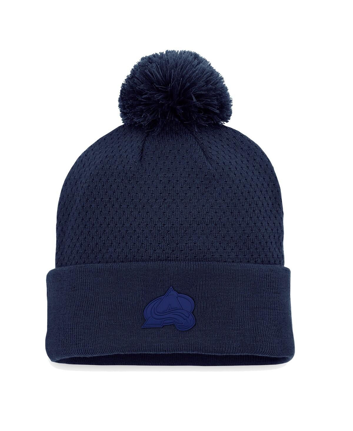 Shop Fanatics Women's  Navy Colorado Avalanche Authentic Pro Road Cuffed Knit Hat With Pom