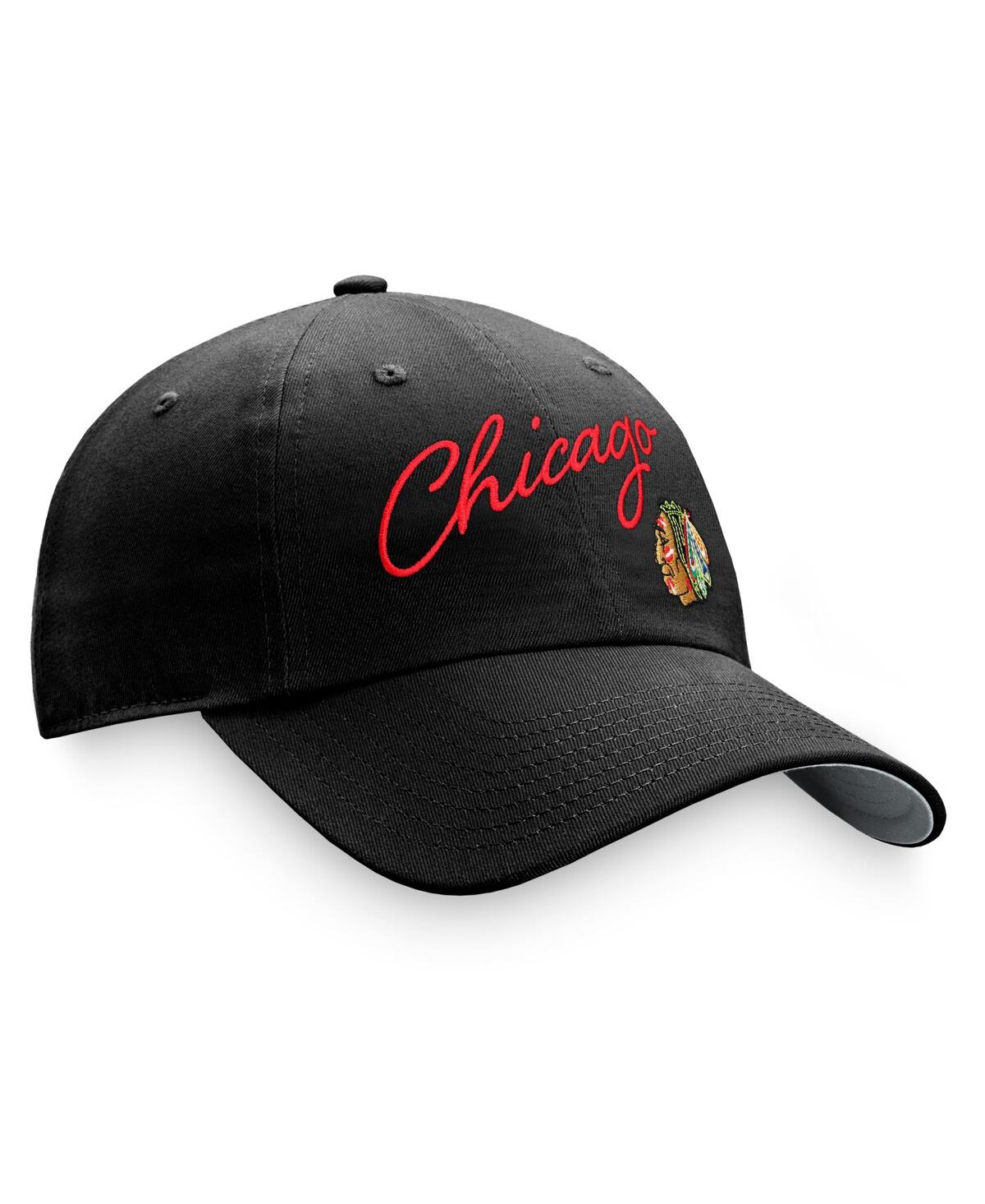 Fanatics Women's  Black Chicago Blackhawks True Classic Retro Script Adjustable Hat In Black