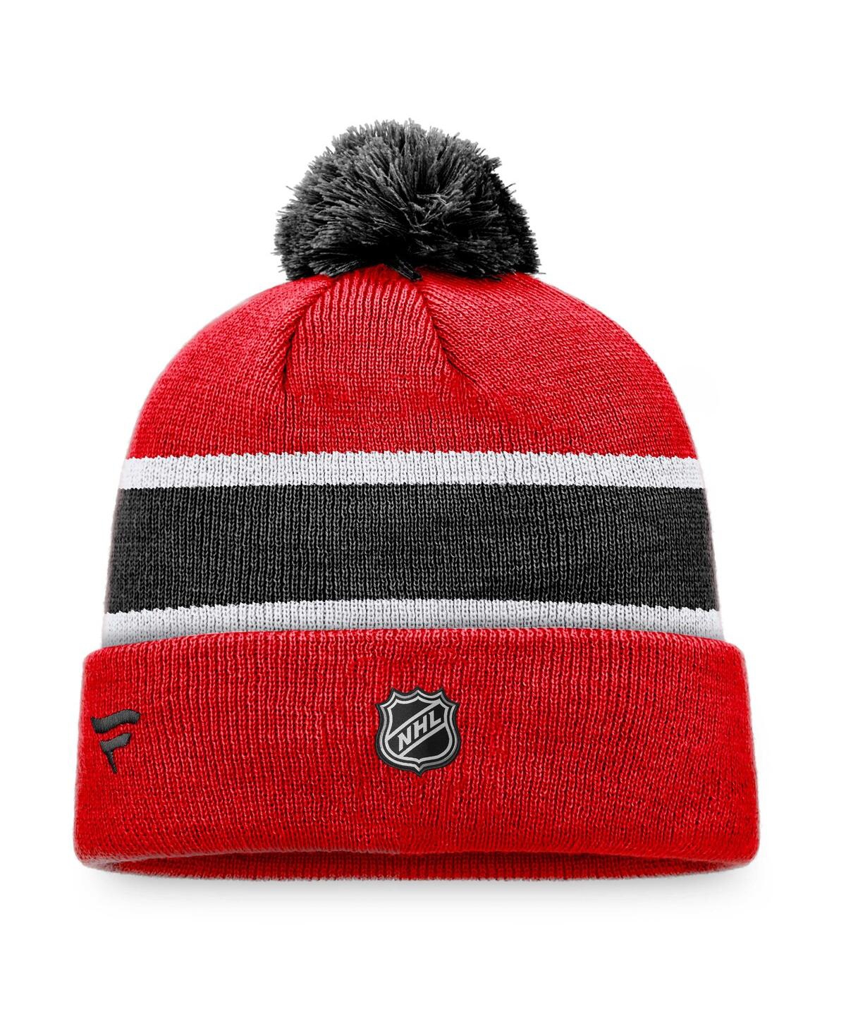 Fanatics Men's  Red, Black Chicago Blackhawks Breakaway Cuffed Knit Hat With Pom In Red,black