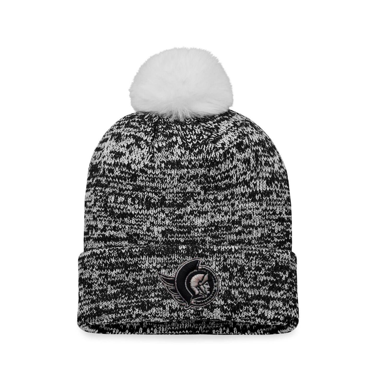 Женская шапка Fanatics Black Ottawa Senators Glimmer Cuffed Knit Hat with Pom — фото 1