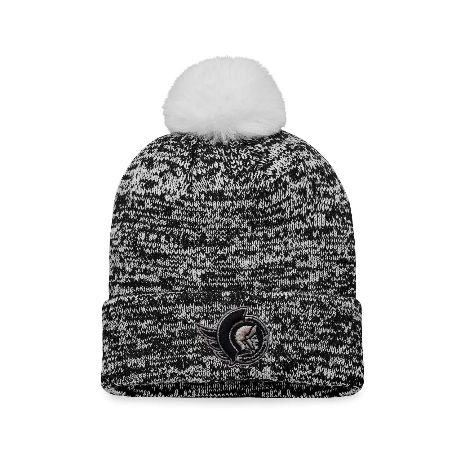 Women's Black Ottawa Senators Glimmer Cuffed Knit Hat with Pom