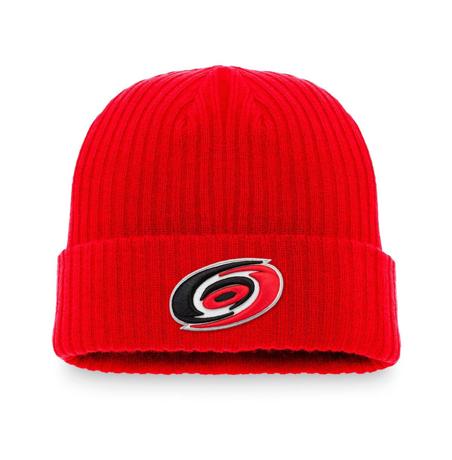 Мужская шапка Fanatics Red Carolina Hurricanes Core Primary Logo Cuffed Knit Hat — фото 1