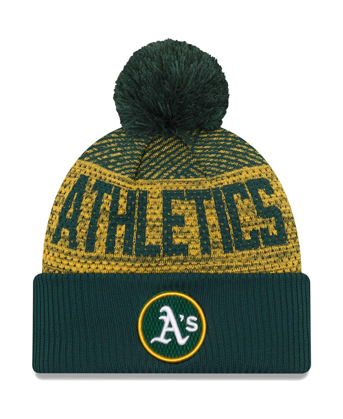 New Era Green Oakland Athletics Authentic Collection Sport Cuffed Knit Hat With Pom In Green