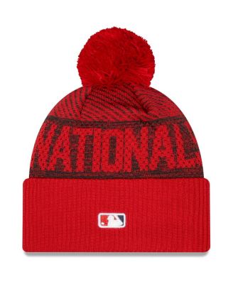 Men's Red Washington Nationals Authentic Collection Sport Cuffed Knit Hat with Pom