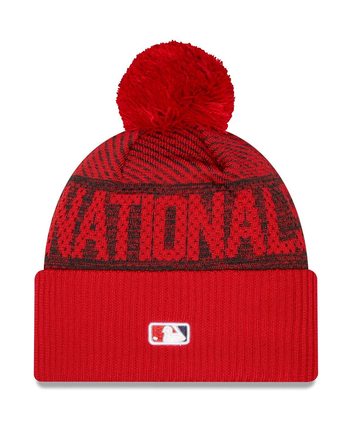 Men's New EraWashington Nationals Authentic Collection Sport Cuffed Knit Hat with Pom - Red