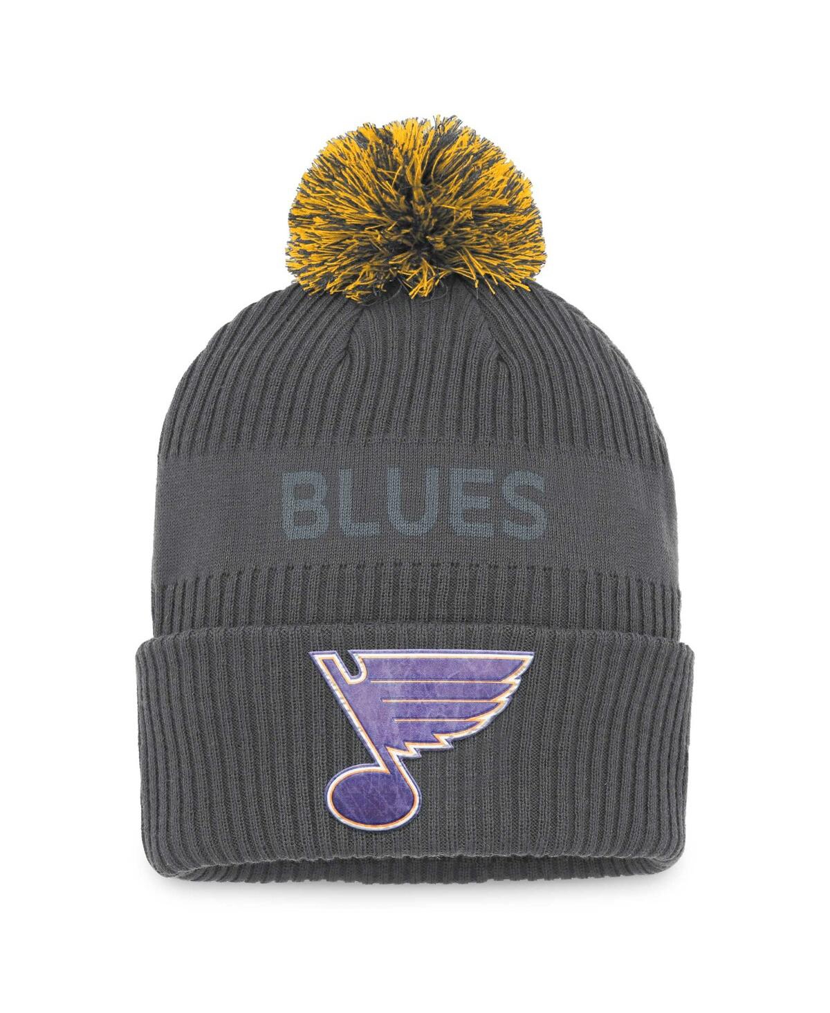 Shop Fanatics Men's  Charcoal St. Louis Blues Authentic Pro Home Ice Cuffed Knit Hat With Pom