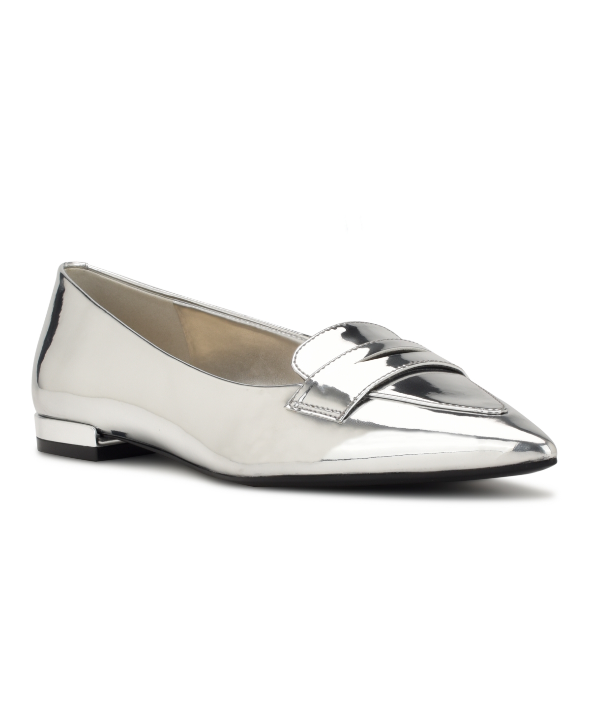 Shop Nine West Women's Lallin Pointy Toe Slip-on Dress Flats In Silver Mirror Metallic