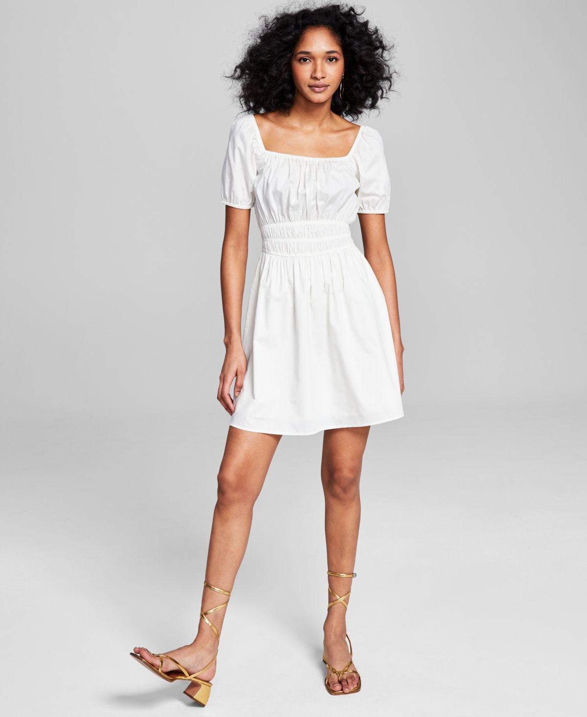 And Now This Women's Puffed-sleeve Ruched-waist A-line Dress In White