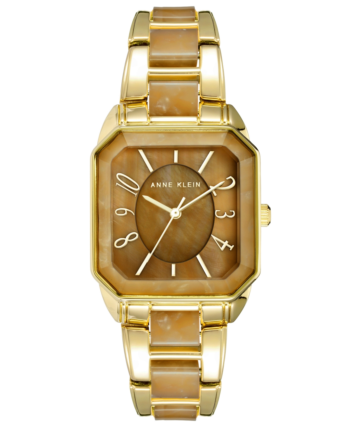 Anne Klein Women's Square Gold-tone Alloy With Brown Plastic Bracelet Watch 38mm In Gold-tone,brown