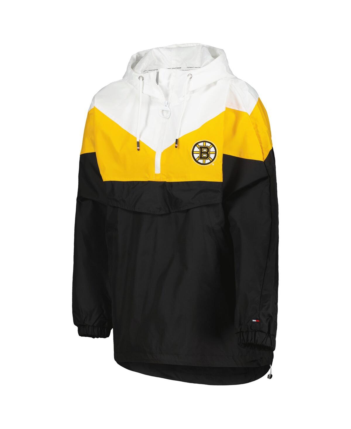 Shop Tommy Hilfiger Women's  Black, Gold Boston Bruins Staci Half-zip Windbreaker Jacket In Black,gold