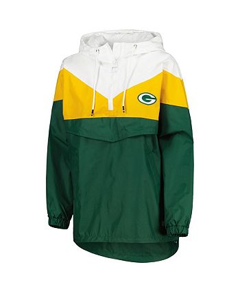 Women's Tommy Hilfiger White/Gold Green Bay Packers Staci Half-Zip Hoodie Windbreaker Jacket Size: Large