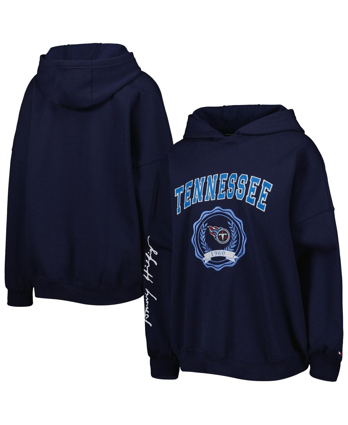Tommy Hilfiger Women's  Navy Tennessee Titans Becca Drop Shoulder Pullover Hoodie