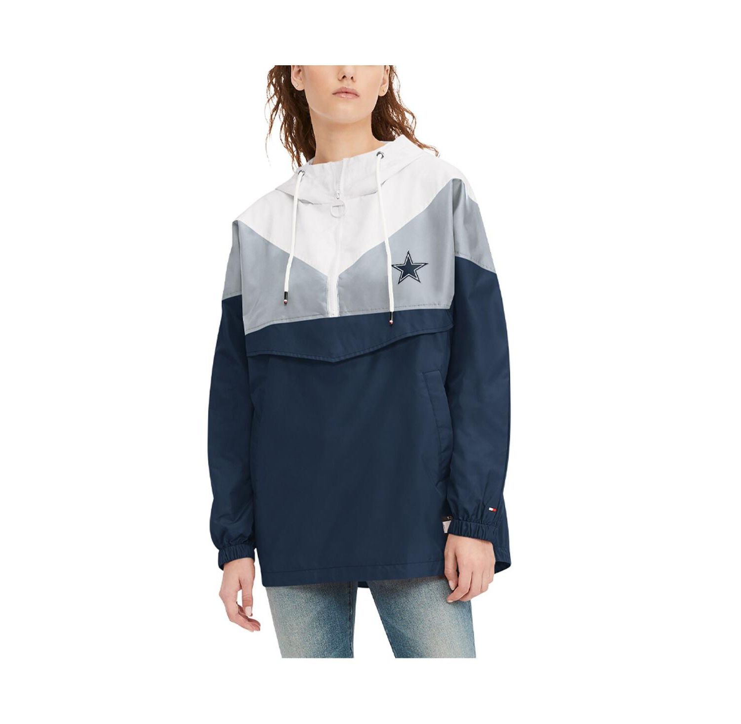 Women's White, Navy Dallas Cowboys Staci Half-Zip Hoodie Windbreaker Jacket