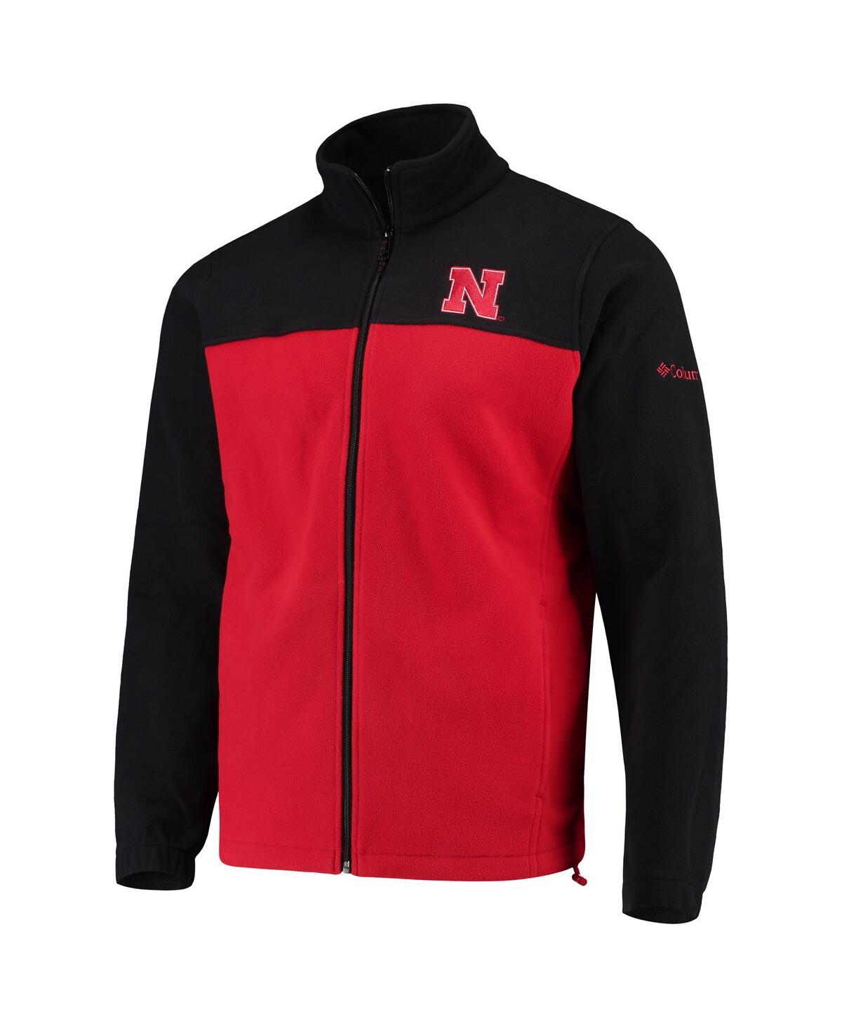 Shop Columbia Men's  Black, Scarlet Nebraska Huskers Flanker Iii Fleece Team Full-zip Jacket In Black,scarlet