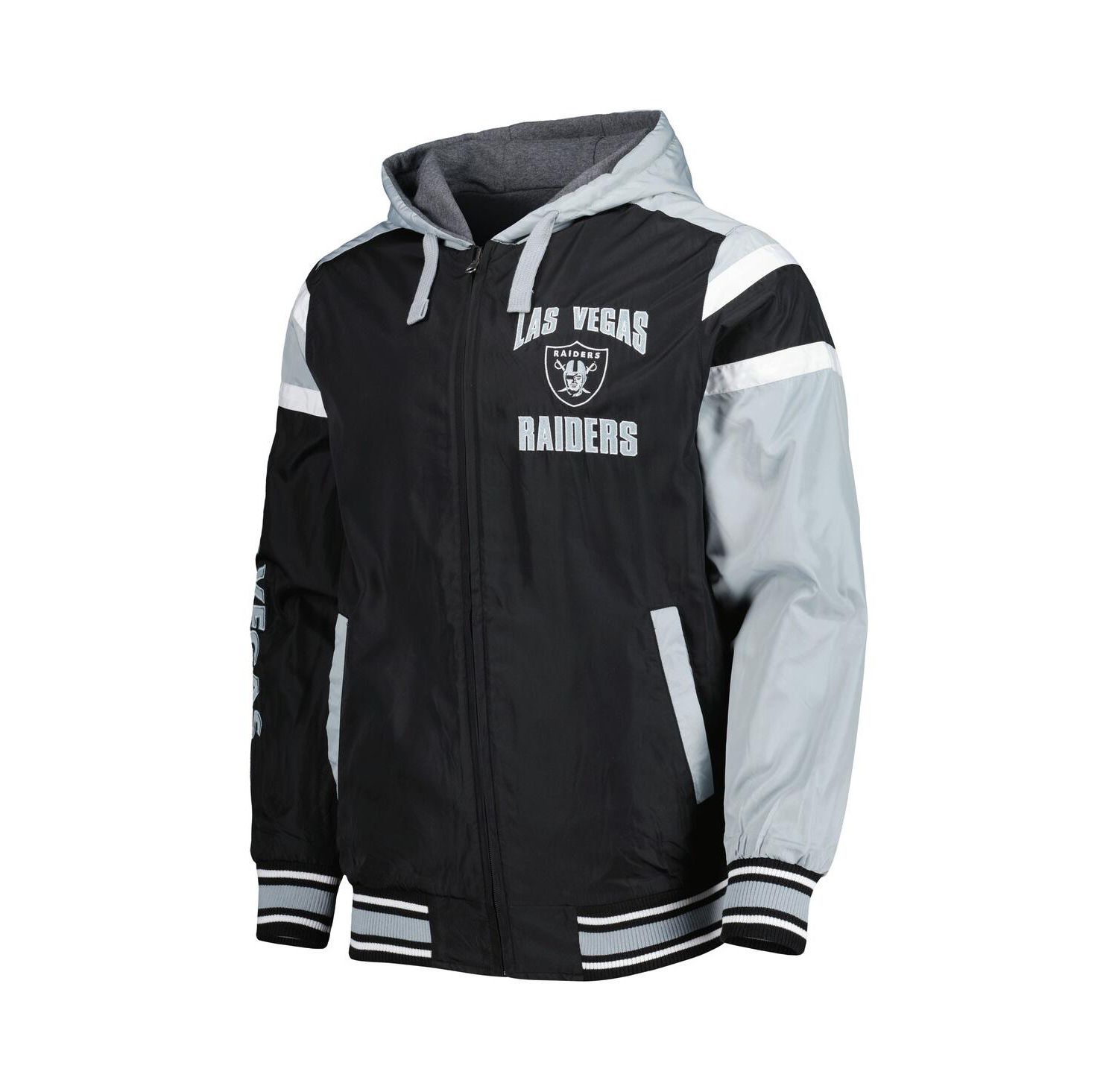 Men's Black, Gray Las Vegas Raiders Extreme Full Back Reversible Hoodie Full-Zip Jacket