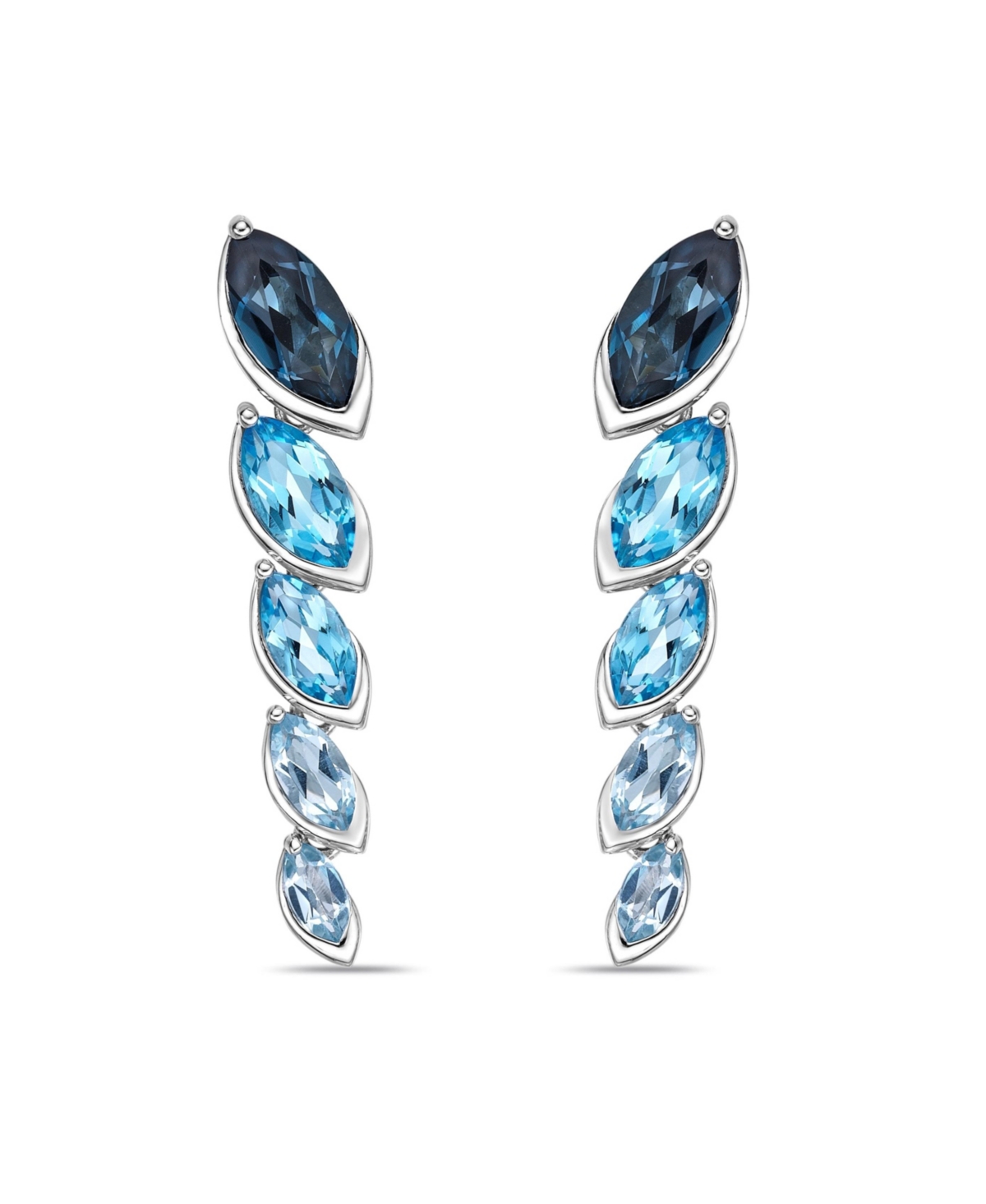 Sterling Silver Elegant Ombre Blue Topaz Marquise Bezel Set Drop Earrings Featuring Sky, Swiss and London Blues - Multi Gemstone