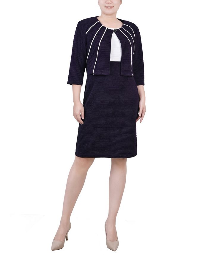 NY Collection Petite Two Piece Jacket and Dress Set - Macy's