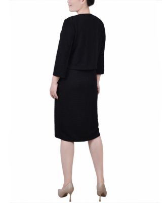 Petite Textured 3/4 Sleeve Two Piece Dress Set