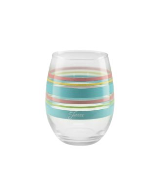 Deco Fashion Peony Stripes Stemless Wine Glasses, Set of 4