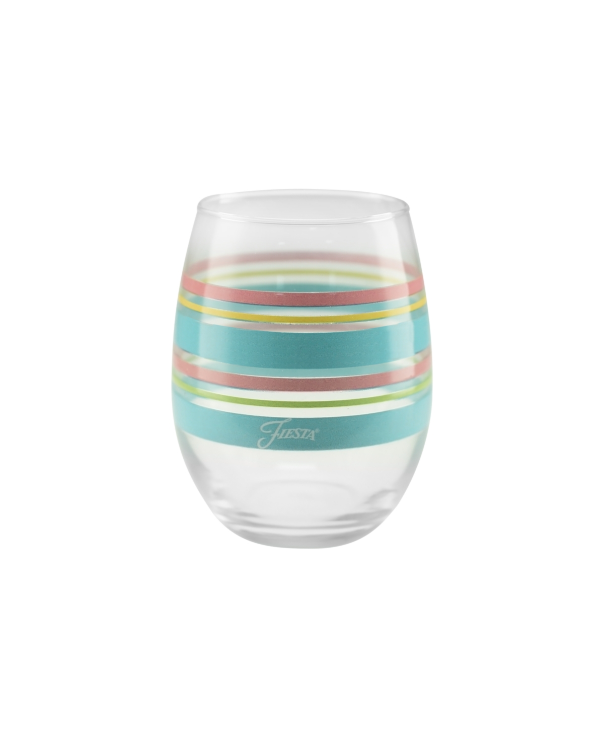 Fiesta Deco Fashion Peony Stripes Stemless 4 Piece Wine Glass Set, 15 oz