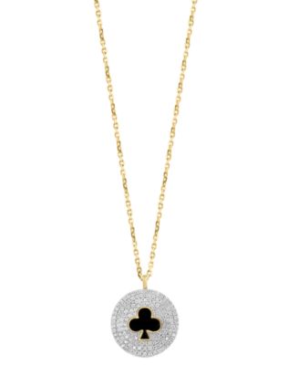 EFFY Collection - Diamond (1/2 ct. t.w.) & Black Enamel Clubs Pendant Necklace in 14k Yellow Gold, 16-3/4" + 1-1/4" extender