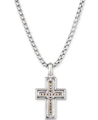 Chocolatier&reg; Men's Chocolate Diamond Cross 22" Pendant Necklace (1/3 ct. t.w.) in Sterling Silver & 14k Rose Gold-Plate