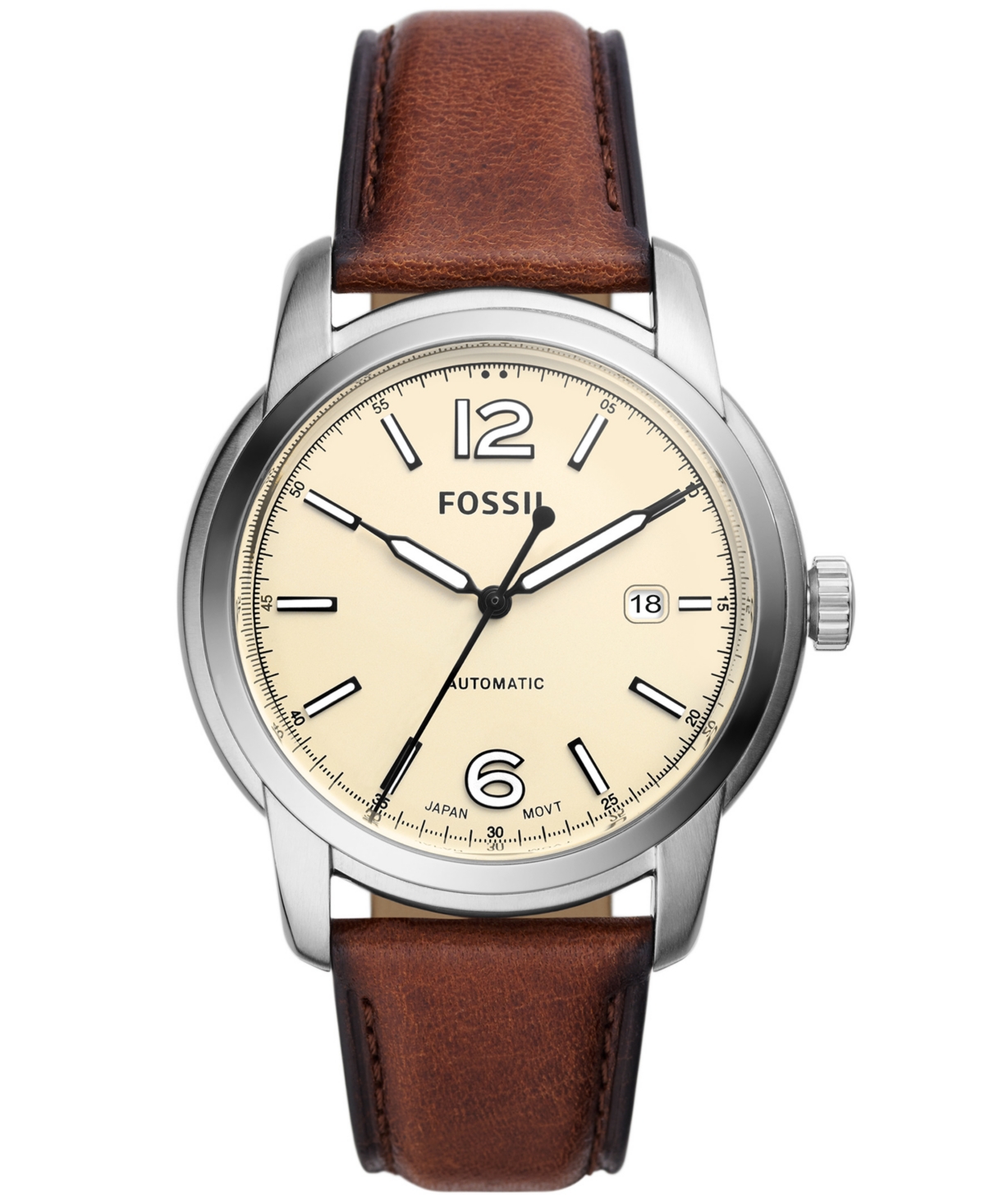 Fossil Men's Heritage Automatic Brown Leather Watch 43mm