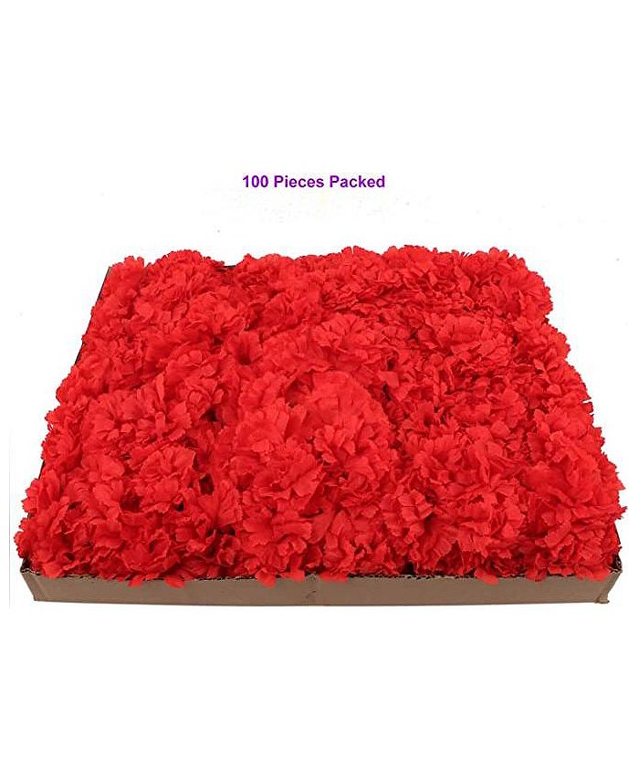 Floral Home Elegant and Vibrant 500 Bulk Red Silk Carnation Picks Lifelike Artificial Flowers
